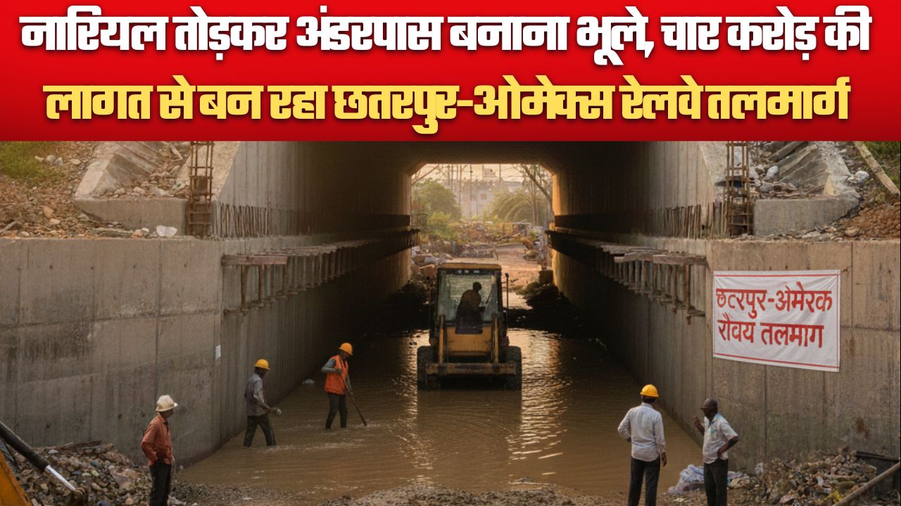 नारियल तोड़कर अंडरपास बनाना भूले, छतरपुर-ओमेक्स रेलवे तलमार्ग। …